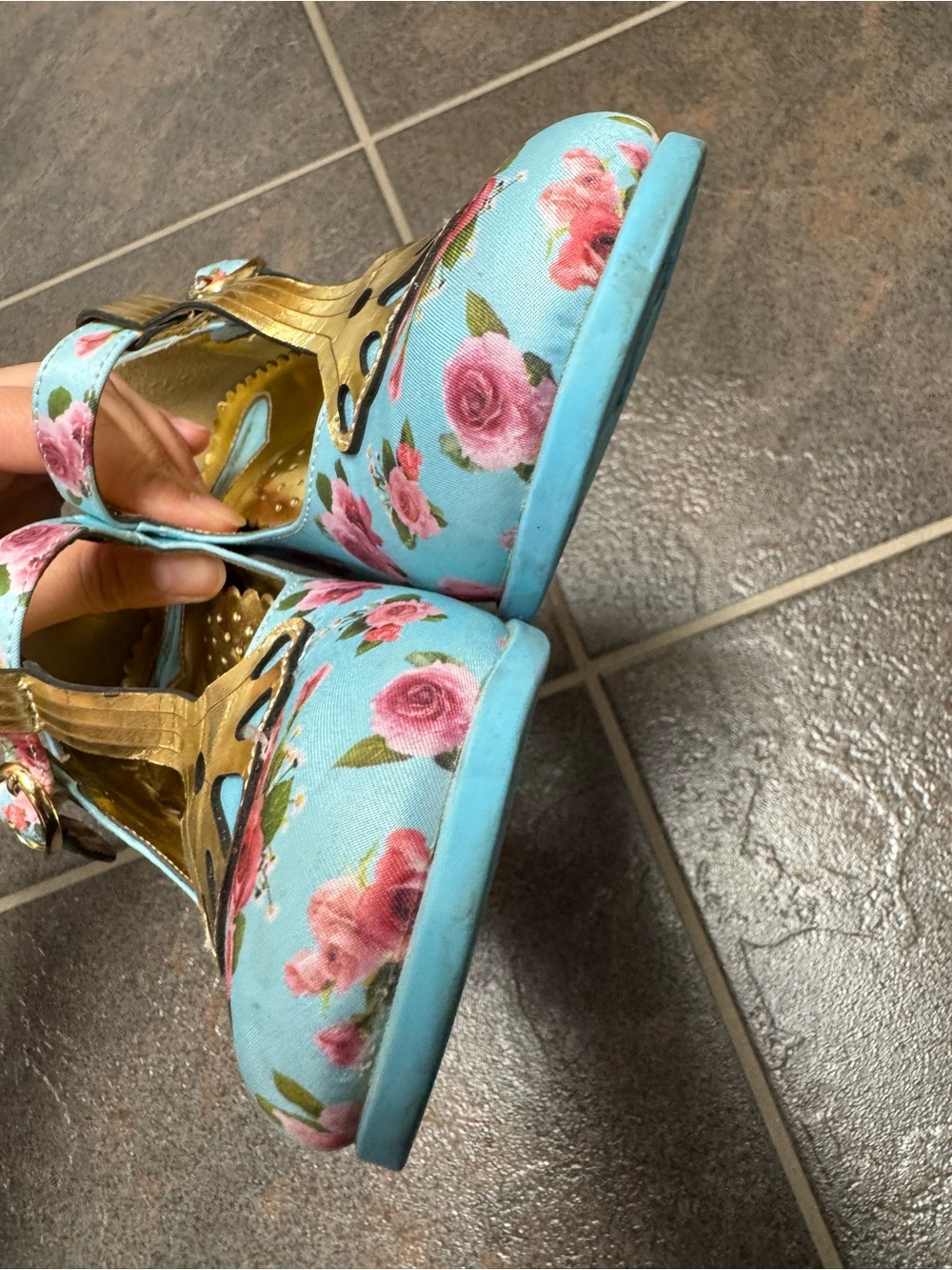 Hot Chocolate Emma Floral Roses Platforms Heels T-Bar Mary Janes Blue EU 37 - Picture 7 of 13